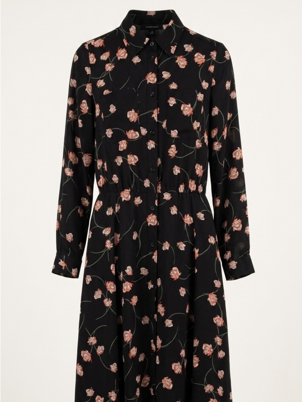 Who What Wear Black Floral Button-Up Dress with Coral Accents